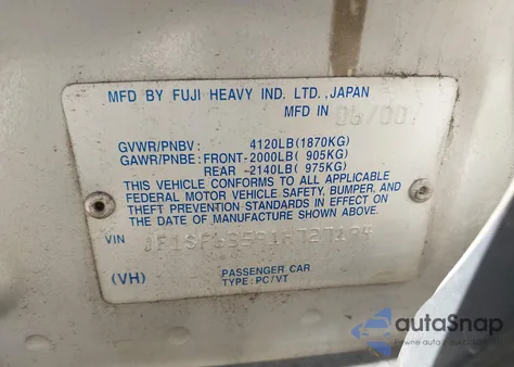 2001 Subaru Forester L z USA, uszkodzony, nr VIN JF1SF63591H727194